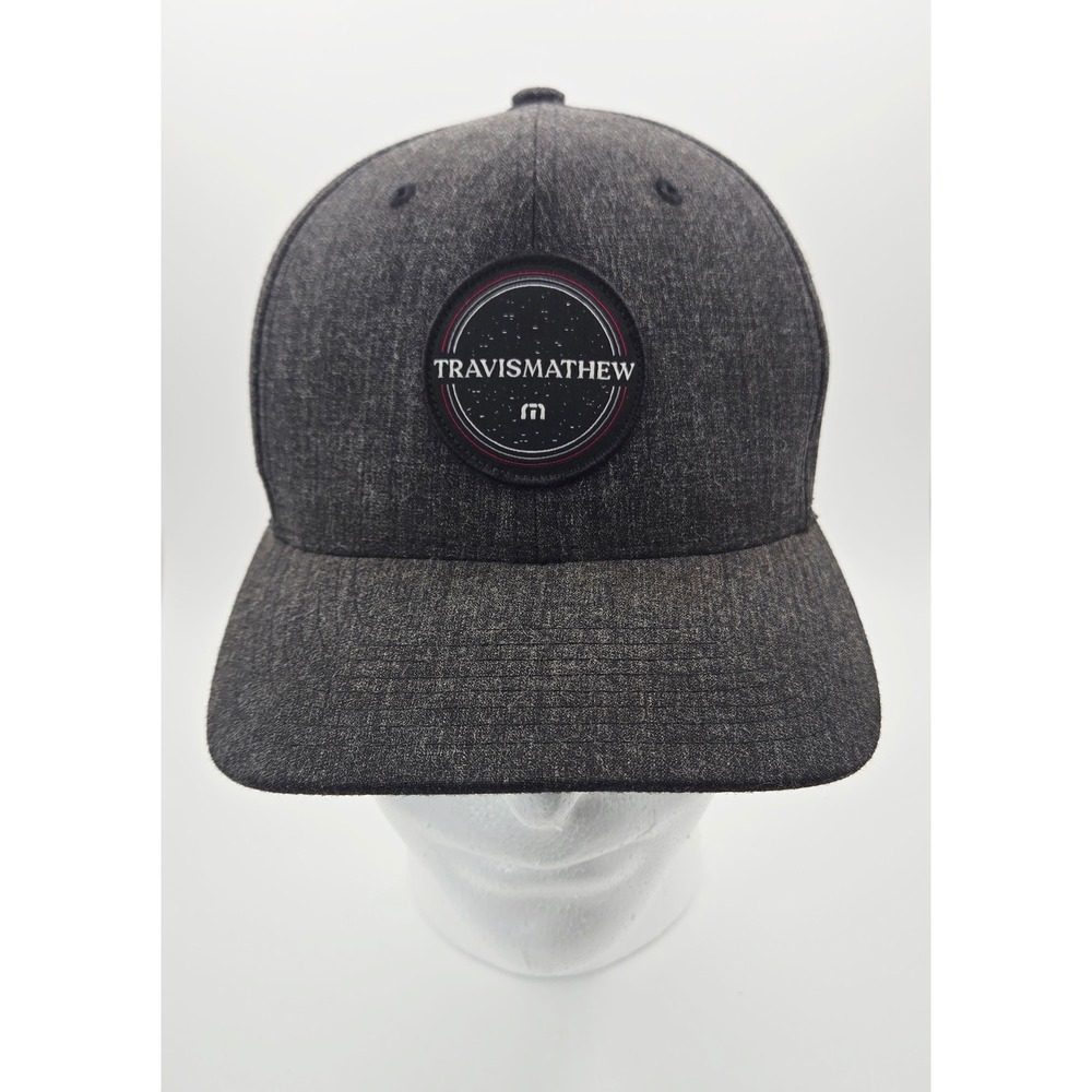 TravisMathew Men Charcoal Heather Grey Flexfit Yupoong Baseball Hat S-M Patch